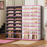 CIMLORD 9-Tier Foldable Shoe Rack Organizer for Closet,36 Pairs Collapsible Plastic Shoe Shelf,Large Shoes Cabinet with Door,Clear Stackable Storage Box Easy Assembly（Black-Pink）