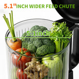 Cold Press Juicer Machine, 5-Inch Wide Chute Masticating Juicer, 1.2L Slow Juicer for Whole Fruits & Vegetables, Easy to Clean Electric Juice Extractor, Juice Maker with Recipe Guide, Black & Gray