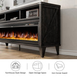 LUXOAK 65" Farmhouse TV Stand with 60" Electric Fireplace for TVs up to 75"