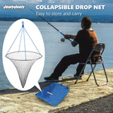 QualyQualy Bridge and Pier Fishing Net, Foldable Drop Net for Pier Fishing with Rope, Landing Net Soft Steel Hoop and Nylon Mesh (39''×36'')