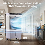 AKIRES 1800CFM Swamp Cooler,3-IN-1 Evaporative Air Cooler with 5.3 Gal Water Tank,6 Ice Packs,Evaporative Cooler with 12H Timer,2 Modes,3 Speeds,120°Oscillation，Cooling Fan for Indoor,Outdoor(31IN)