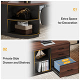 Tribesigns 80'' L-Shaped Desk Set of 4, Large Executive Office Desk with 55'' Drawers Cabinet, Modern Computer Table with Storage Shelves, Business Furniture for Office, Walnut & Black