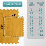 Sorbus 144 Sq. Ft. Wood Grain Floor Tiles Foam Mat EVA Interlocking Mats Tile 3/8-Inch Thick Flooring Wood Puzzle Exercise Mats w/Borders - Home Playroom Basement, Apartment, Trade Show, Baby, Dance