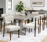 BONBEUR Wooden Dining Chairs Set of 8, Modern Farmhouse Upholstered Kitchen Side Chairs with Linen Fabric and Solid Rubberwood Legs, Open Backrest Dining Room Chairs, Cream White