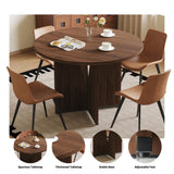 HIPIHOM Modern Round Dining Table Set for 4, 39.4" Walnut Kitchen Table with 4 PU Leather Chairs, 5-Piece Mid-Century Dining Room Set for Small Spaces, Pedestal Base