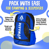 Pittman Outdoors - Kids Air Mattress - Blue Deluxe Blow up Twin Air Mattress for Kids - Inflatable Mattress Includes Electric Pump, Patch Kit & Color Matching Travel Backpack