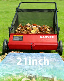 GarveeLife Push Lawn Sweeper, 21 Inch Extra-Wide 4-Brush System, 3.5 cu.ft. Mesh Bag, Heavy Duty Steel Frame, Height-Adjustable Yard & Garden Cleaner for Leaves and Grass, Red