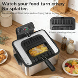 OSTBA Electric Deep Fryer with 3 Baskets, 1700W Stainless Steel Oil Fryer, 4.75QT Countertop Fryer with Adjustable Temperature, Viewing Window, Odor Filter & Removable Oil Container