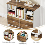 Tribesigns 2-Drawer Wood File Cabinet, Mobile Lateral Filing Cabinet for Hanging Letter Size Files (Oak Karo & White)