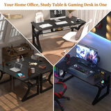 Ksortir 47'' Computer Desk Home Office Desk, Modern Computer Desk w/U Shaped Metal Frame, Storage Shelves, PC Table Study Writing Desk Workstation for Home Office (55inch/Black)