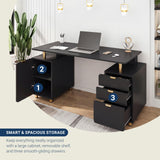 Techni Mobili 57"W Computer Desk w/ 3 Drawers & Storage Cabinet, Black/Gold