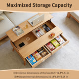 WuerQi 39.37" Lift Top Solid Wood Coffee Table with Storage Drawers & Hidden Compartment, Natural Wood Coffee Table for Living Room, Large Pop-Up Center Table for Home Office, Easy Assembly