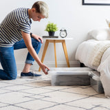 40 Qt Plastic Under Bed Storage Nestable Organizer Bin Container with Secure Lids and Durable Buckles, 3-Pack | Black/Clear IRIS