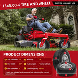 USCaster 13x5.00-6 Tire and Wheel Flat Free Assemblies (2 Pack),13 x5x6 Solid Rubbe Tires and Wheel for Riding Lawn Mower - With 3/4" Bushings (Extra 5/8" Bushings) and 3" Centered Hub (Gray)