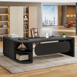 Tribesigns 80'' L-Shaped Desk, Large Executive Office Desk with 55'' Drawers Cabinet, Modern Commercial Office Table with Storage Shelves, Business Furniture for Home Office, Grey & Black