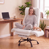 Teddy Fleece High Back Executive Office Chair with Flip Armrests (White)