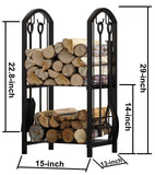 Fire Beauty Fireplace Firewood Log Rack 5-Piece Storage Logs Holder with Tools Set with 4 Tools Set Fireside Holders Wood Lumber Storage Stacking Black