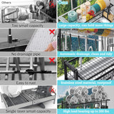 Over the Sink Dish Drying Drainer Rack - Height & Width Adjustable Large Capacity Stainless Steel Kitchen Storage Organization Plate Strainers Above Kitchen Counter (W24.4-38.2" ~ H17.7-22.1" Black)