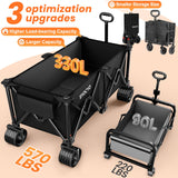 Collapsible Wagon Carts Foldable 570LBS Beach Wagon with Big All-Terrain Wheels Weight Capacity Heavy Duty Utility Carts, Sports Black