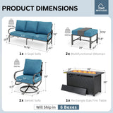 MFSTUDIO 6 Piece Metal Patio Furniture Set with Fire Pit Table,Peacock Blue