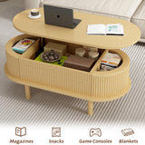 Fluted Lift Top Coffee Table, Oval MDF Center Table with Hidden Compartment