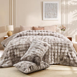 Wajade Fluffy King Comforter Set Tie-Dye Beige Soft & Fuzzy Faux Fur Comforter Luxury Lightweight Plush Bedding Set for Bedroom All Season