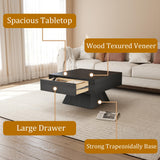 LKTART 31.5" Coffee Table with Storage, Square Center Table with Hidden Drawer and Solid Wood Veneer, Wood Coffee Table for Living Room Home Office, Black