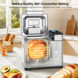 KBS Pro 710W 2LB Bread Maker, Stainless Steel 17-in-1 Smart Bread Machine with Healthy Ceramic Pan, Automatic Nut Dispenser, Tempered Glass Touch Panel, 3 Crust Colors, 15H Timer& Keep-Warm, Recipes