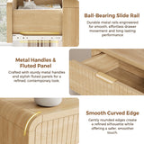 Jocoevol Fluted 5 Drawer Dresser, 43" Tall Dresser Chest of Drawers Curved Profile Design, Wood Mid Century Vertical Dresser Natural Texture for Bedroom, Natural Oak Dresser