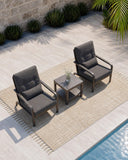 YURDAFY 3-Piece Small Patio Furniture Set with Loveseat, 2 Chairs and Coffee Table, Aluminum Outdoor Conversation Set with Thick Cushions for Balcony, Porch, Backyard, Gray