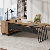 Tribesigns 71-Inch Executive Desk, L-Shaped Desk with Cabinet, Large Office Desk with Drawers and Storage Shelves, Writing Table Computer Desk for Home Office, Oak and Black