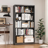 5 Tier Bookcase, 55" Tall Heavy Duty Metal Bookshelf, Free Standing Bookcase with Back Panel & 4 Adjustable Storage Shelves