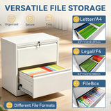 SAWJEC 2 Drawer File Cabinet with Lock, White Metal Lateral Filing Cabinet
