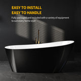 59 Inch Freestanding Bathtub, Acrylic Deep Soaking Tub, Chrome Overflow and Drain, Non-Slip Standalone Bath Tub for Bathroom, cUPC Certified, Ergonomic Modern Bath for Bathrooms