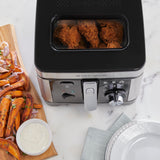 West Bend Deep Fryer with Adjustable Temperature Control Nonstick Basket Easy-View Window and Temperature Guide, Folding Handle and Locking Cover for Easy Storage, 3-Liter, Silver