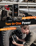 WOLFBOX 4000A Jump Starter with 160PSI Air Compressor, 12V Car Battery Booster, 88.8Wh Portable Jump Box (10.0 Gas/10.0L Diesel) with 65W Fast Charging, Tire Inflator, Jumper Cables, and LED Light