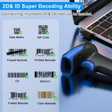 Symcode 2D Wireless Barcode Scanner,Bluetooth6.0 & Wireless2.4G & USB Wired Connection, 1D 2D QR Bar Code Reader Scanner Automatic Fast Precise scanning for Smart Phone, Tablet, PC