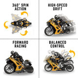 Liberty Imports 2.4G RC Remote Control Stunt Motorcycle with Riding Figure, 1:10 Scale High Speed Cross Country 360 Degree Rotation Drift Shockproof Racing Motorbike (Yellow)