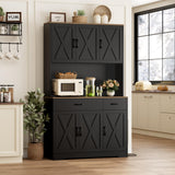 HOSTACK 71" Pantry Cabinet with Charging Station, Tall Kitchen Pantry Storage Cabinet with Microwave Stand, Farmhouse Kitchen Hutch with Storage Drawers for Living Room, Dining Room, Black
