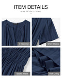 BTFBM Womens Summer 2026 Casual Midi Maxi Dresses Lightweight Short Sleeve V Neck Elastic Waist Boho Beach Dress Pockets(Navy, Medium)