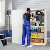 Metal Storage Cabinet with Locking Doors and 5 Adjustable Shelves,- 72" Garage Storage White Steel Lockable File Cabinet for Office