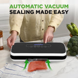 NutriChef Automatic Vacuum Air Sealing System for Food Preservation with Starter Kit, Compact Design, Lab Tested, Dry & Moist Food Modes with Led Indicator Lights, Black