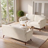 Beige Loveseat Sofa, 64" Modern 2-Seater Chenille Couch for Living Room