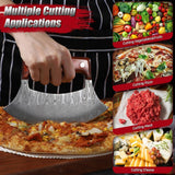 ROCOCO Pizza Cutter Ulu Knife – Full Tang Mezzaluna Rocker Chopper with Sheath for Kitchen, Camping, BBQ, Gifts for Men Women