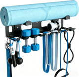 Heavy-Duty Wall Mounted Metal Gym Wall Storage Rack, Multi-Purpose Home Gym Organization & Gym Equipment Storage Organizer for Yoga Mat, Resistance Bands, Jump Ropes, Weight Belts – Space-Saving Garage Gym Storage with Removable Hooks