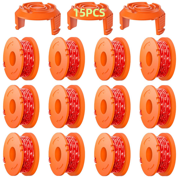 Eventronic 15 Pack WA0010 Replacement Trimmer Line Spool Compatible with Worx, 120ft .065 inch, Compatible with Worx String Trimmers (12 Line spools+3 Cap)