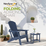 nevilywood Folding Adirondack Chairs Set of 4, HDPE Cup Holders, NavyBlue