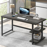 FOLUBAN Home Office Desk, Modern Computer Desk with Storage Shelf, Wood Study Writing Gaming Table for Bedroom Living Room, Industrial Dark Gray, 53 Inch