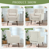 cinkehome Accent Arm Chairs for Living Room, Chenille Upholstered Mordern Armchair, Comfy Soft Padded Lounge Chair in Small Spaces, Bedroom, Pillow, Solid Wood Leg, Beige