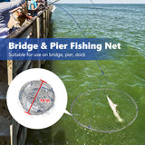 QualyQualy Bridge and Pier Fishing Net, Foldable Drop Net for Pier Fishing with Rope, Landing Net Soft Steel Hoop and Nylon Mesh (39''×36'')